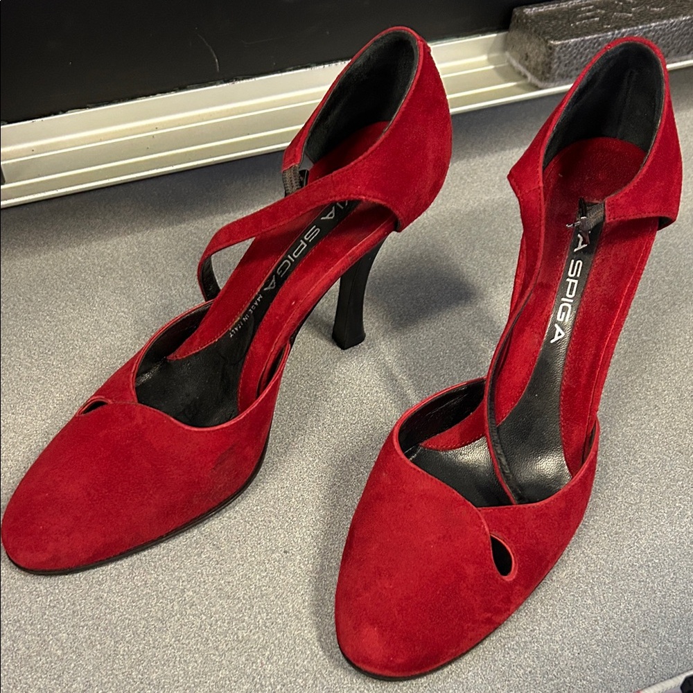 Red Suede Cutout D'Orsay Heels